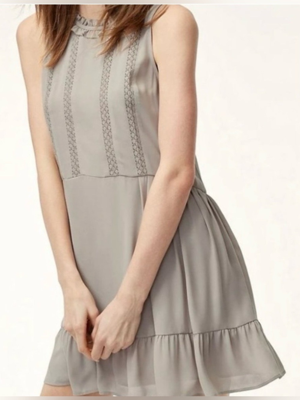 Sleeveless Mini Dress in Light Gray with Lace Paneling
